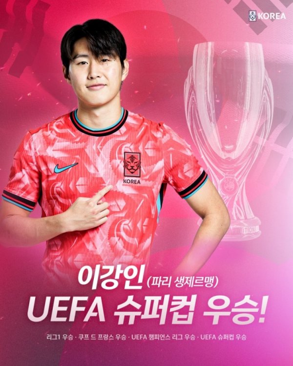 韩国足协社媒祝贺李刚仁赢得超级杯：永远支持你的出色  表现✨
